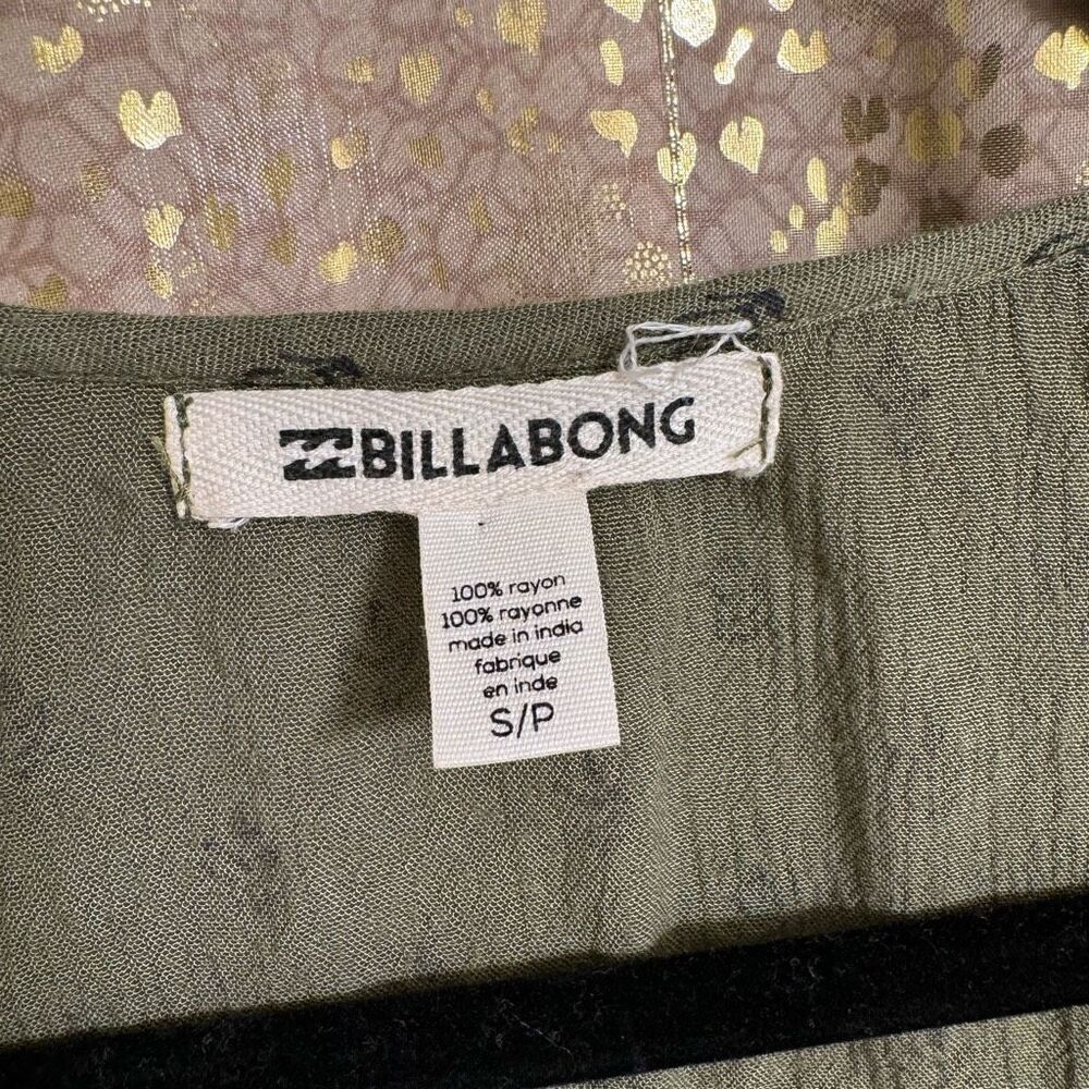 Billabong Olive Green Black Paisley Boho Tunic Mini Dress Small - Picture 3 of 10